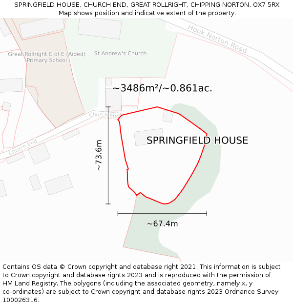 SPRINGFIELD HOUSE, CHURCH END, GREAT ROLLRIGHT, CHIPPING NORTON, OX7 5RX: Plot and title map