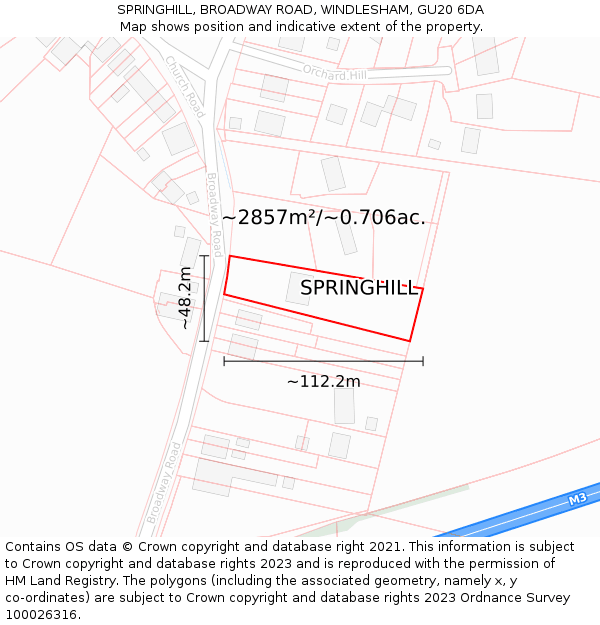 SPRINGHILL, BROADWAY ROAD, WINDLESHAM, GU20 6DA: Plot and title map