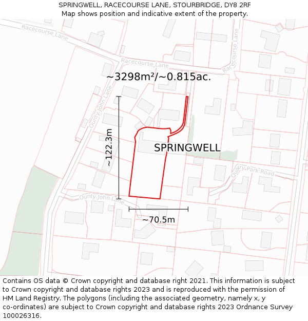 SPRINGWELL, RACECOURSE LANE, STOURBRIDGE, DY8 2RF: Plot and title map