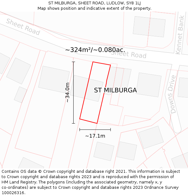 ST MILBURGA, SHEET ROAD, LUDLOW, SY8 1LJ: Plot and title map