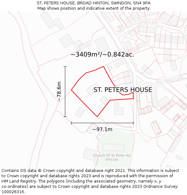 ST. PETERS HOUSE, BROAD HINTON, SWINDON, SN4 9PA: Plot and title map
