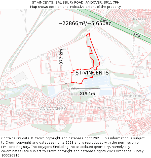 ST VINCENTS, SALISBURY ROAD, ANDOVER, SP11 7PH: Plot and title map