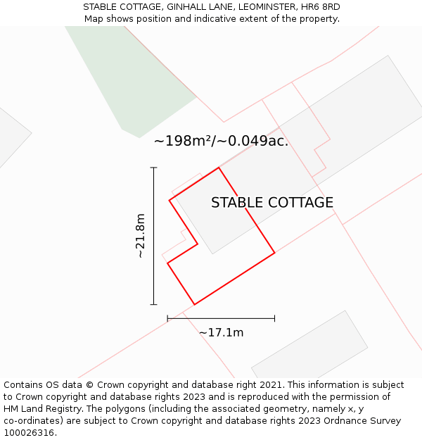 STABLE COTTAGE, GINHALL LANE, LEOMINSTER, HR6 8RD: Plot and title map