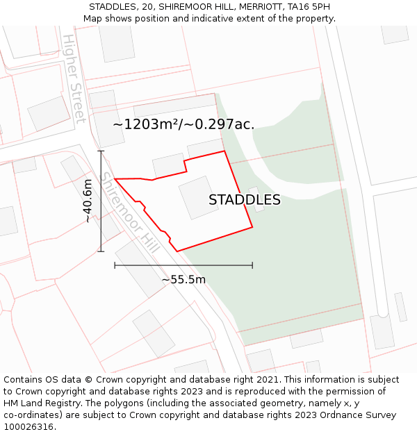 STADDLES, 20, SHIREMOOR HILL, MERRIOTT, TA16 5PH: Plot and title map