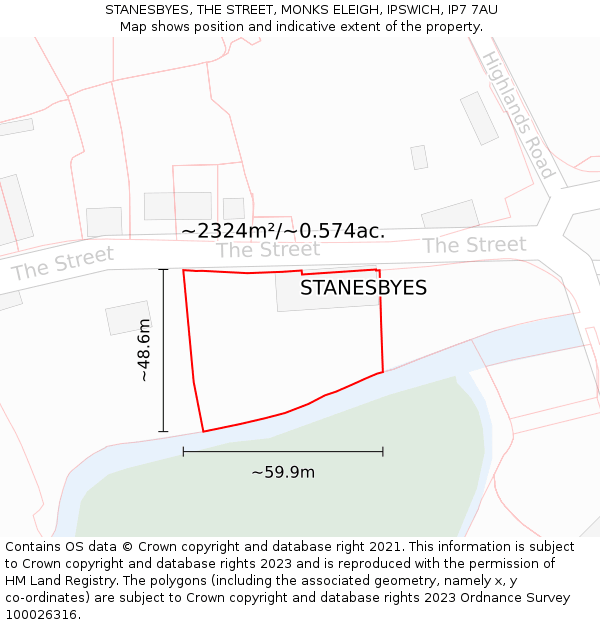 STANESBYES, THE STREET, MONKS ELEIGH, IPSWICH, IP7 7AU: Plot and title map