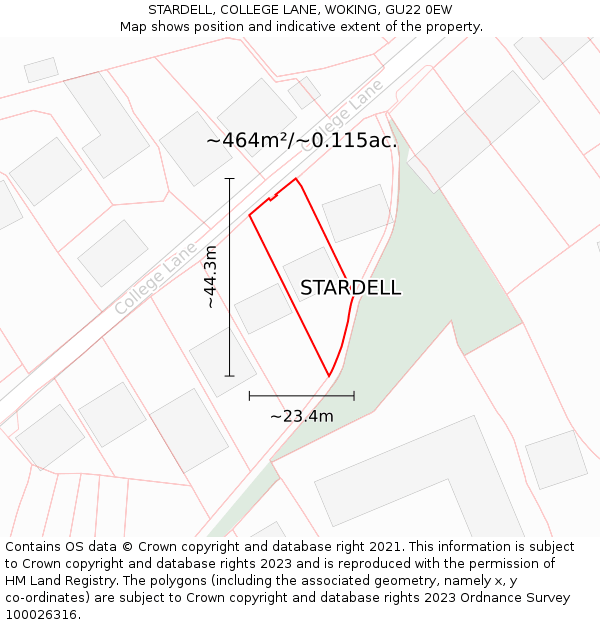 STARDELL, COLLEGE LANE, WOKING, GU22 0EW: Plot and title map