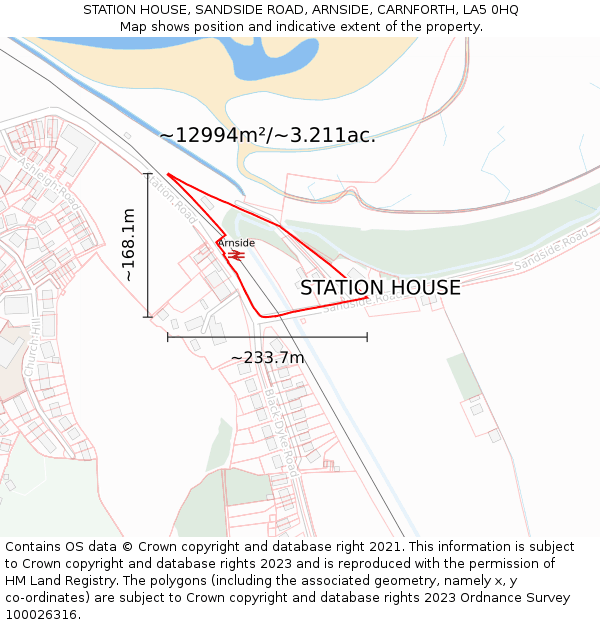 STATION HOUSE, SANDSIDE ROAD, ARNSIDE, CARNFORTH, LA5 0HQ: Plot and title map