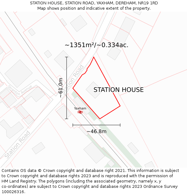 STATION HOUSE, STATION ROAD, YAXHAM, DEREHAM, NR19 1RD: Plot and title map