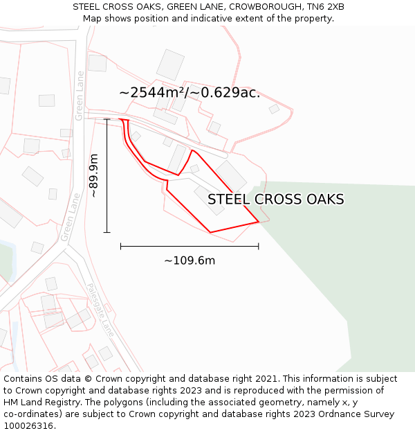 STEEL CROSS OAKS, GREEN LANE, CROWBOROUGH, TN6 2XB: Plot and title map