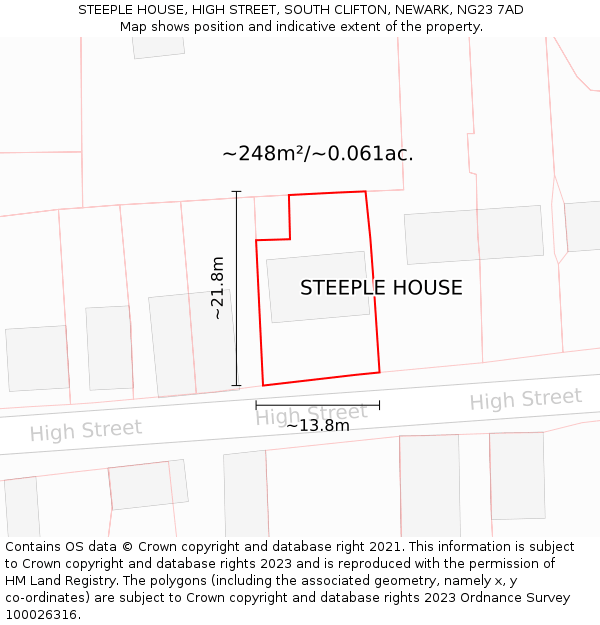 STEEPLE HOUSE, HIGH STREET, SOUTH CLIFTON, NEWARK, NG23 7AD: Plot and title map