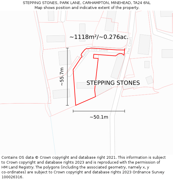 STEPPING STONES, PARK LANE, CARHAMPTON, MINEHEAD, TA24 6NL: Plot and title map