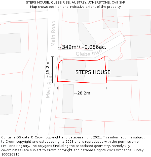 STEPS HOUSE, GLEBE RISE, AUSTREY, ATHERSTONE, CV9 3HF: Plot and title map