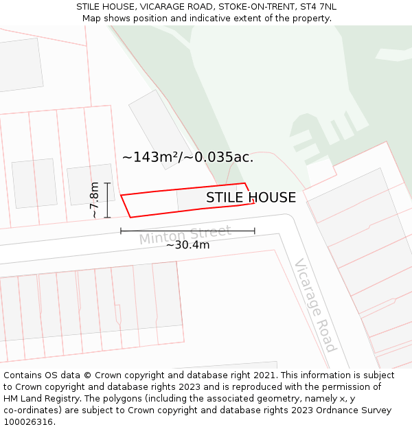 STILE HOUSE, VICARAGE ROAD, STOKE-ON-TRENT, ST4 7NL: Plot and title map