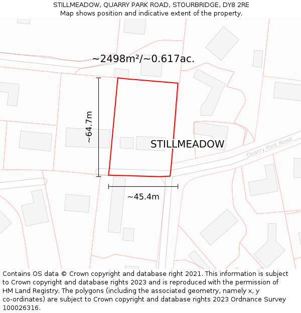 STILLMEADOW, QUARRY PARK ROAD, STOURBRIDGE, DY8 2RE: Plot and title map
