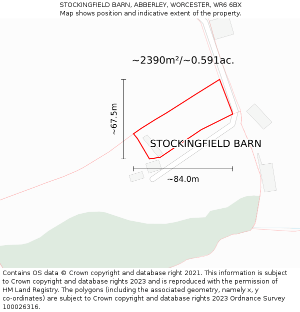 STOCKINGFIELD BARN, ABBERLEY, WORCESTER, WR6 6BX: Plot and title map