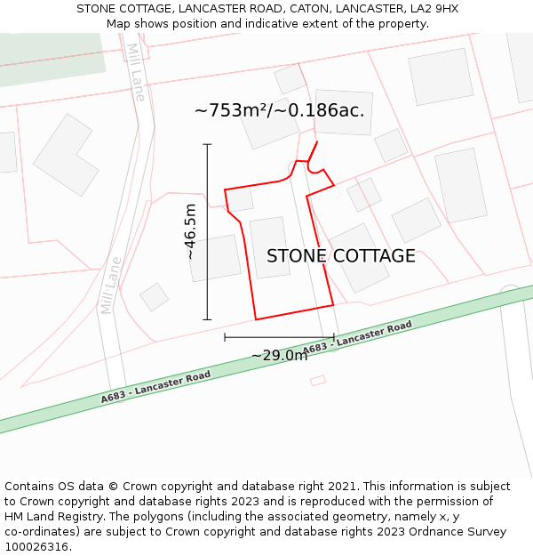 STONE COTTAGE, LANCASTER ROAD, CATON, LANCASTER, LA2 9HX: Plot and title map