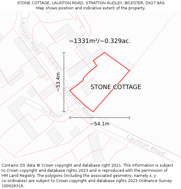 STONE COTTAGE, LAUNTON ROAD, STRATTON AUDLEY, BICESTER, OX27 9AS: Plot and title map