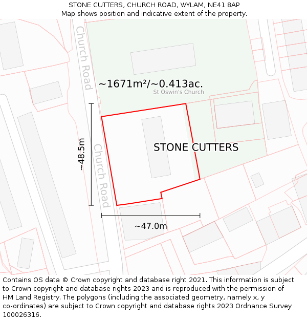 STONE CUTTERS, CHURCH ROAD, WYLAM, NE41 8AP: Plot and title map