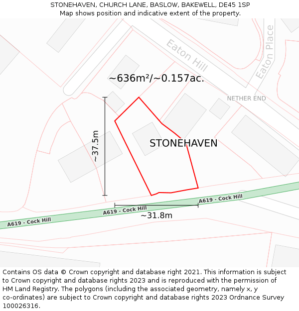 STONEHAVEN, CHURCH LANE, BASLOW, BAKEWELL, DE45 1SP: Plot and title map