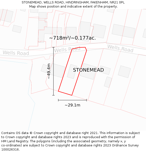 STONEMEAD, WELLS ROAD, HINDRINGHAM, FAKENHAM, NR21 0PL: Plot and title map