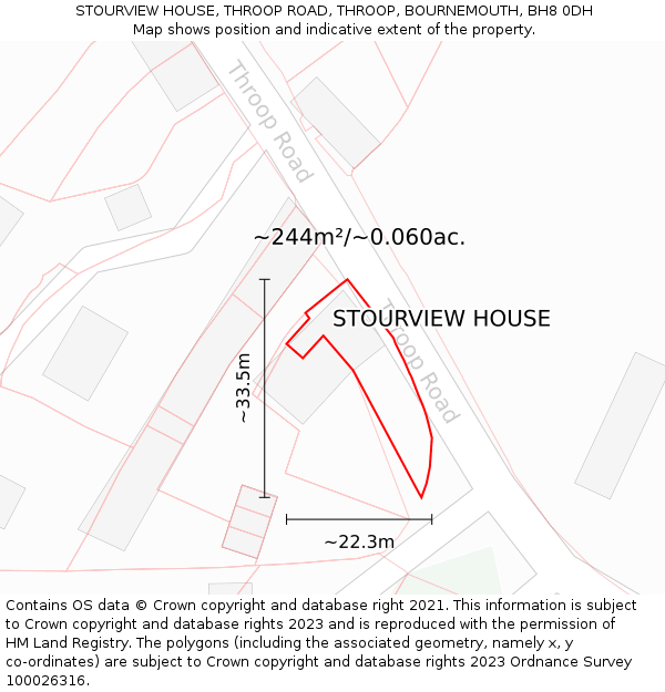 STOURVIEW HOUSE, THROOP ROAD, THROOP, BOURNEMOUTH, BH8 0DH: Plot and title map