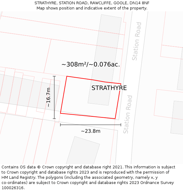 STRATHYRE, STATION ROAD, RAWCLIFFE, GOOLE, DN14 8NF: Plot and title map