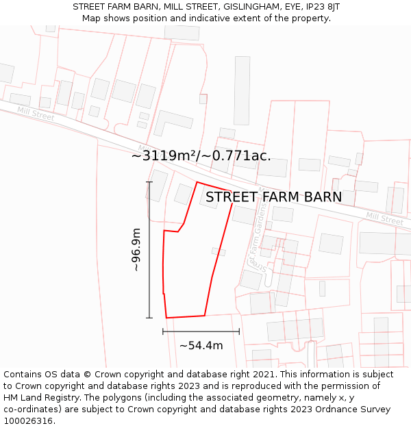 STREET FARM BARN, MILL STREET, GISLINGHAM, EYE, IP23 8JT: Plot and title map