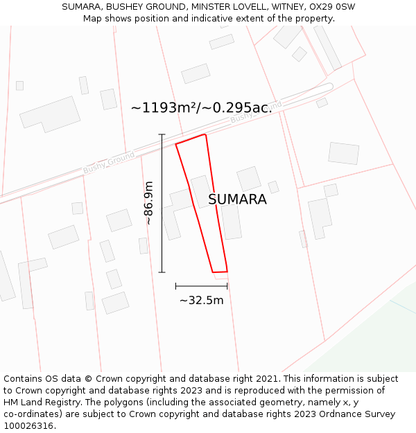 SUMARA, BUSHEY GROUND, MINSTER LOVELL, WITNEY, OX29 0SW: Plot and title map