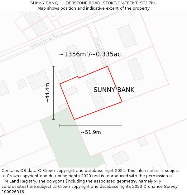 SUNNY BANK, HILDERSTONE ROAD, STOKE-ON-TRENT, ST3 7NU: Plot and title map
