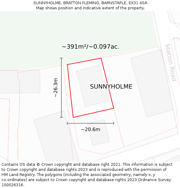 SUNNYHOLME, BRATTON FLEMING, BARNSTAPLE, EX31 4SA: Plot and title map