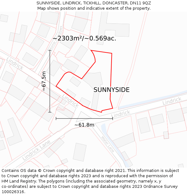 SUNNYSIDE, LINDRICK, TICKHILL, DONCASTER, DN11 9QZ: Plot and title map