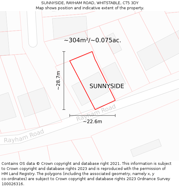 SUNNYSIDE, RAYHAM ROAD, WHITSTABLE, CT5 3DY: Plot and title map