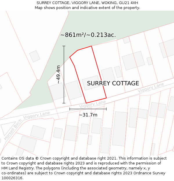 SURREY COTTAGE, VIGGORY LANE, WOKING, GU21 4XH: Plot and title map