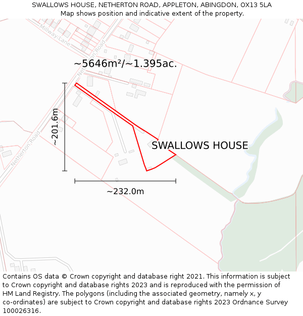 SWALLOWS HOUSE, NETHERTON ROAD, APPLETON, ABINGDON, OX13 5LA: Plot and title map