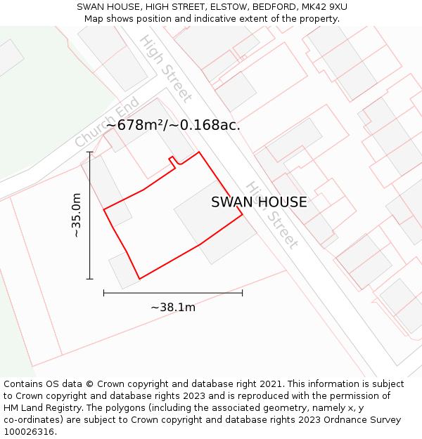 SWAN HOUSE, HIGH STREET, ELSTOW, BEDFORD, MK42 9XU: Plot and title map