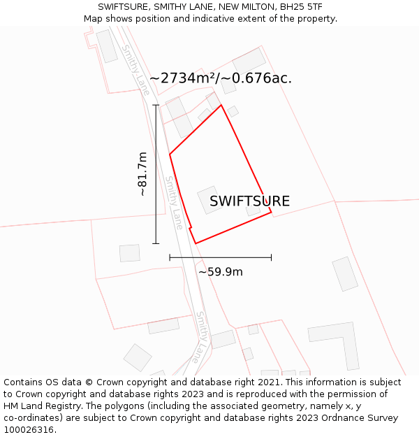 SWIFTSURE, SMITHY LANE, NEW MILTON, BH25 5TF: Plot and title map
