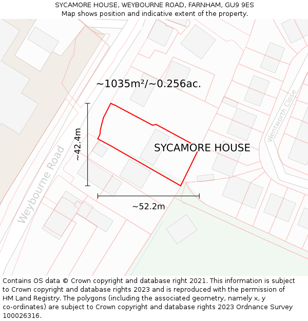 SYCAMORE HOUSE, WEYBOURNE ROAD, FARNHAM, GU9 9ES: Plot and title map