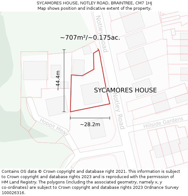 SYCAMORES HOUSE, NOTLEY ROAD, BRAINTREE, CM7 1HJ: Plot and title map