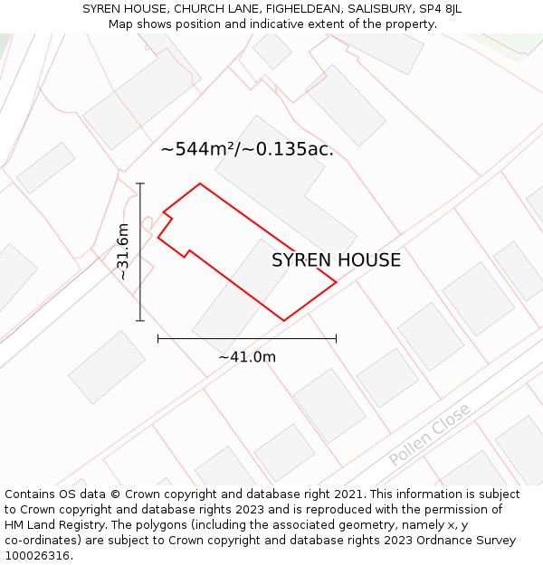 SYREN HOUSE, CHURCH LANE, FIGHELDEAN, SALISBURY, SP4 8JL: Plot and title map