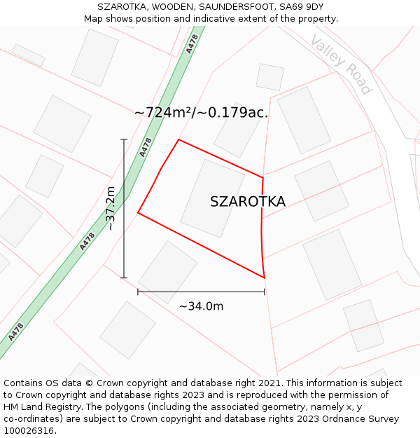 SZAROTKA, WOODEN, SAUNDERSFOOT, SA69 9DY: Plot and title map