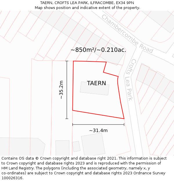 TAERN, CROFTS LEA PARK, ILFRACOMBE, EX34 9PN: Plot and title map