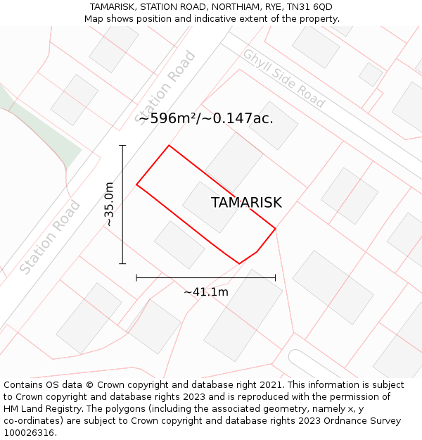 TAMARISK, STATION ROAD, NORTHIAM, RYE, TN31 6QD: Plot and title map