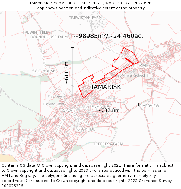 TAMARISK, SYCAMORE CLOSE, SPLATT, WADEBRIDGE, PL27 6PR: Plot and title map