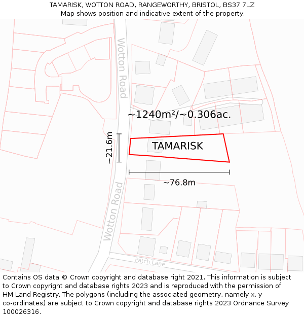 TAMARISK, WOTTON ROAD, RANGEWORTHY, BRISTOL, BS37 7LZ: Plot and title map