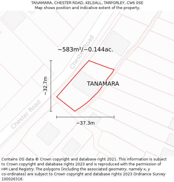 TANAMARA, CHESTER ROAD, KELSALL, TARPORLEY, CW6 0SE: Plot and title map