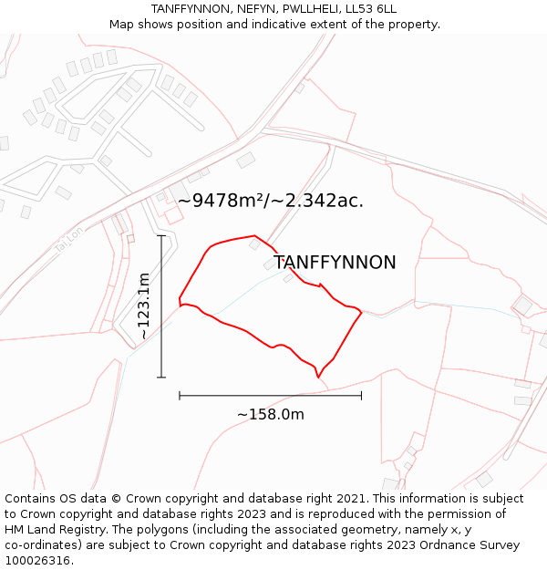 TANFFYNNON, NEFYN, PWLLHELI, LL53 6LL: Plot and title map