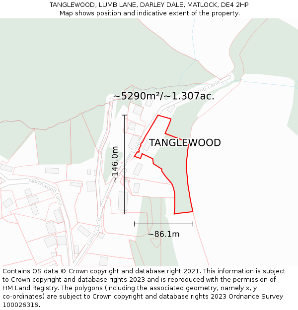 TANGLEWOOD, LUMB LANE, DARLEY DALE, MATLOCK, DE4 2HP: Plot and title map