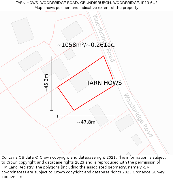 TARN HOWS, WOODBRIDGE ROAD, GRUNDISBURGH, WOODBRIDGE, IP13 6UF: Plot and title map