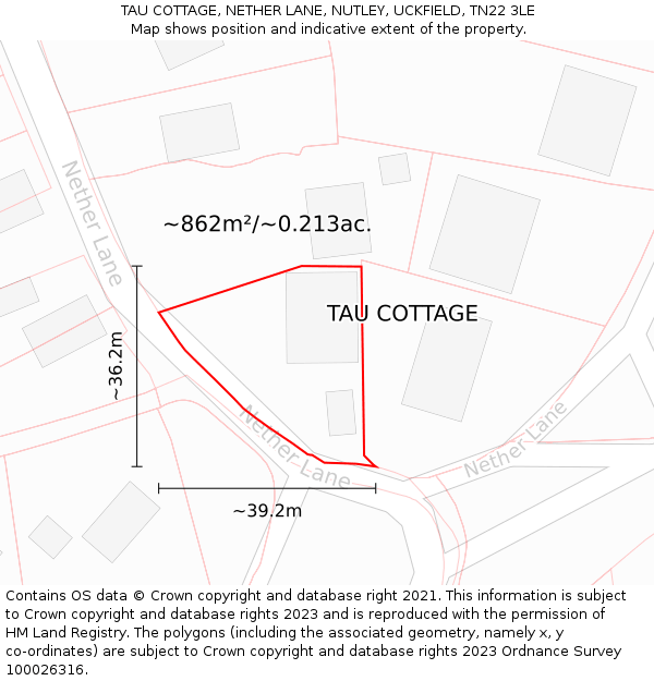 TAU COTTAGE, NETHER LANE, NUTLEY, UCKFIELD, TN22 3LE: Plot and title map