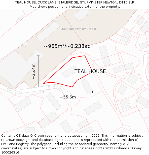 TEAL HOUSE, DUCK LANE, STALBRIDGE, STURMINSTER NEWTON, DT10 2LP: Plot and title map